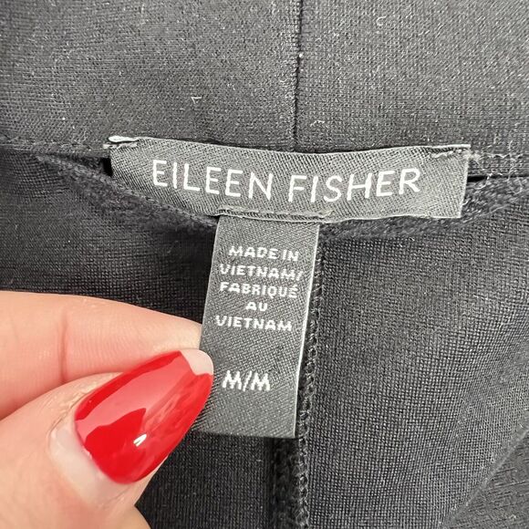 Eileen Fisher Size M Tencel Jacket Long Black Open Front Patch Pockets Stretch - Picture 3 of 10